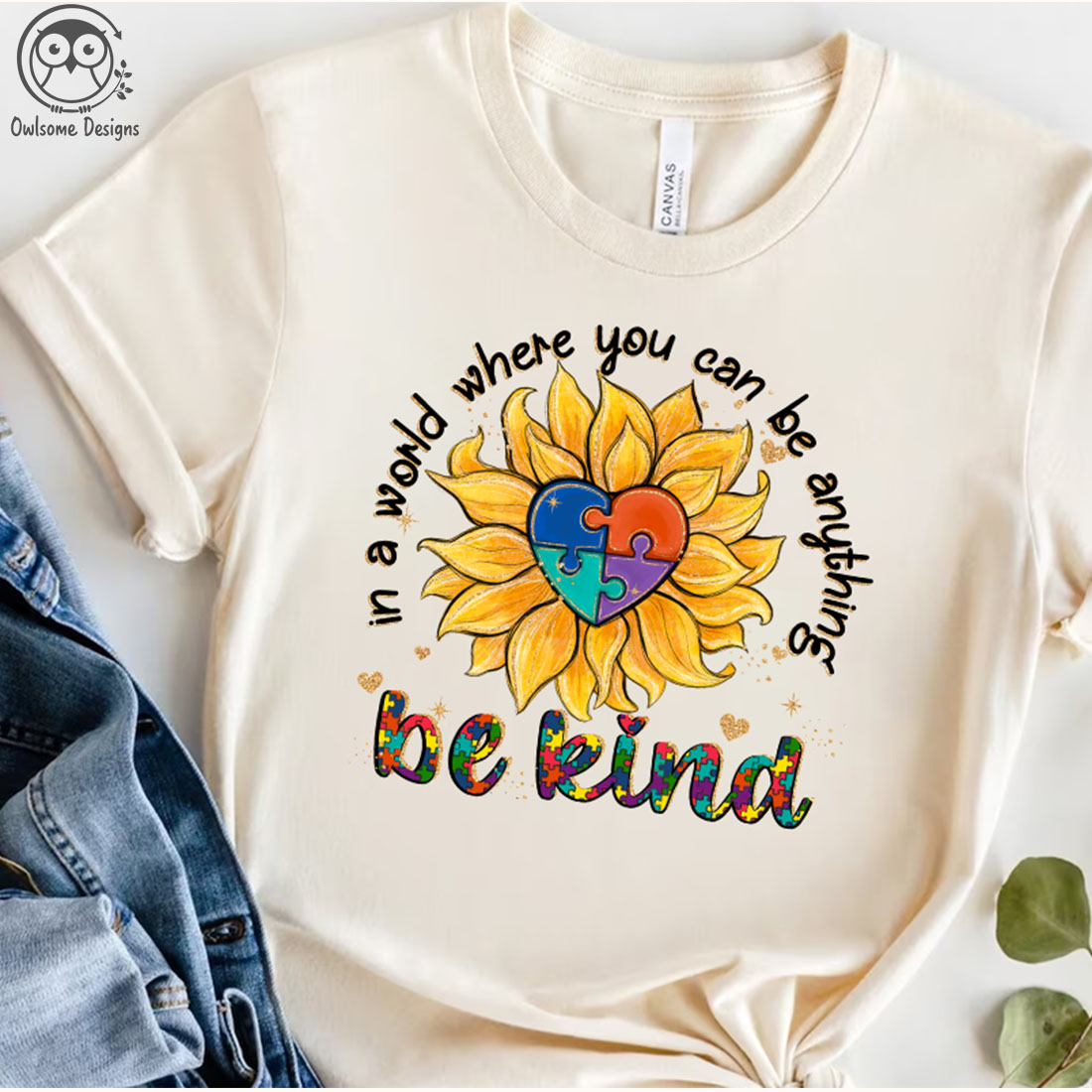Autism Sunflower Be Kind PNG Sublimation preview image.