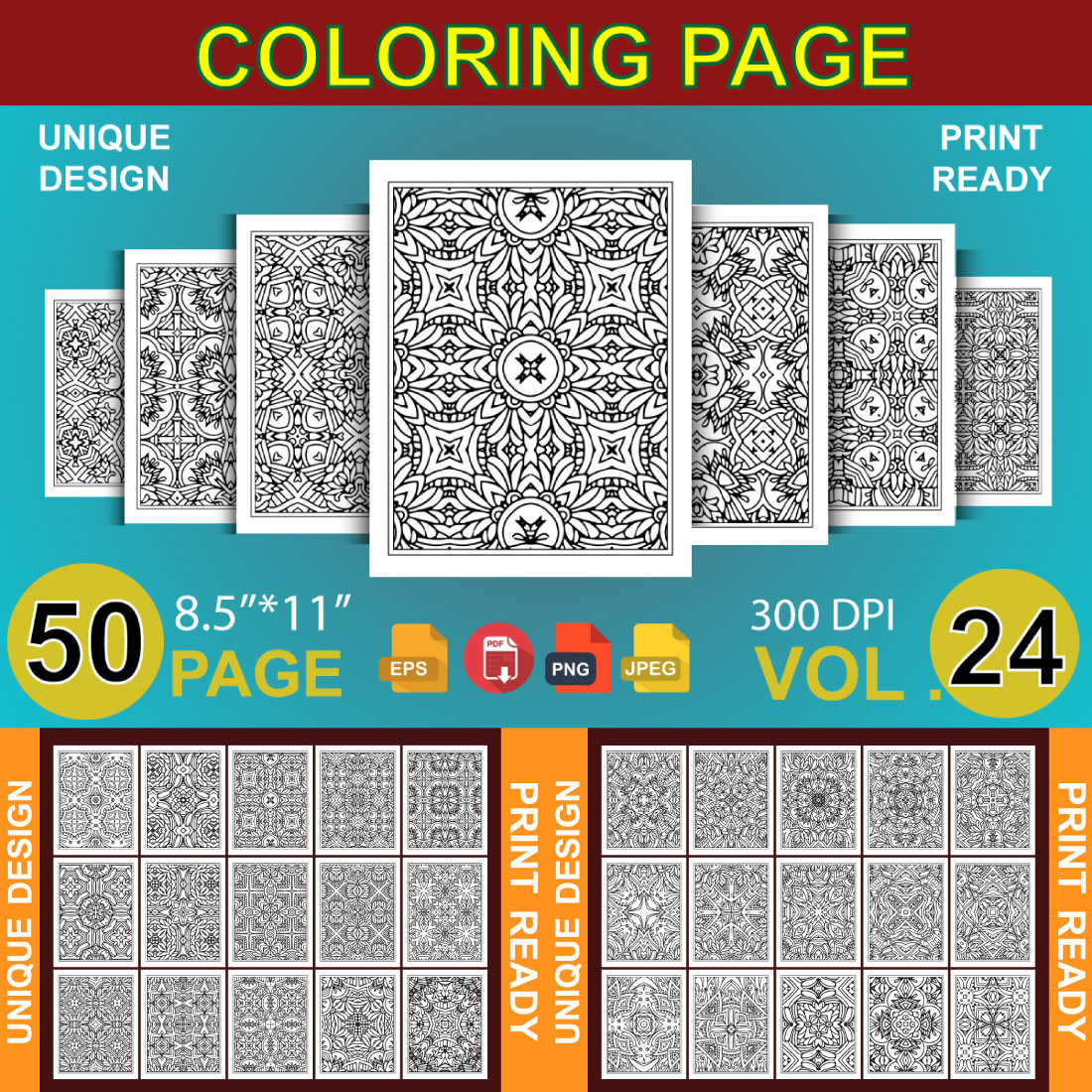 50 Adult Coloring Book Page KDP Design cover image.