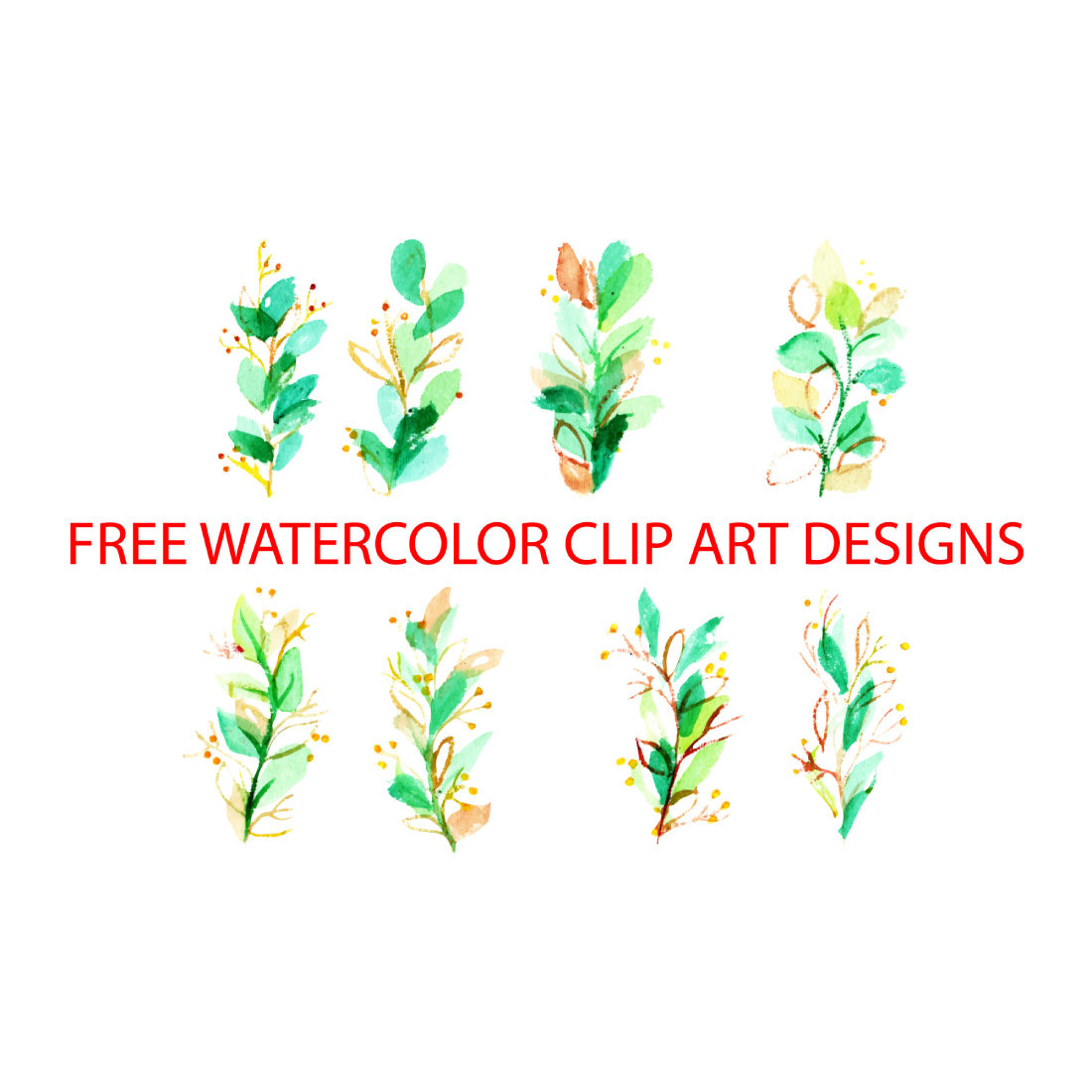 Free Cute flowers and leafs watercolour clipart set cover image.