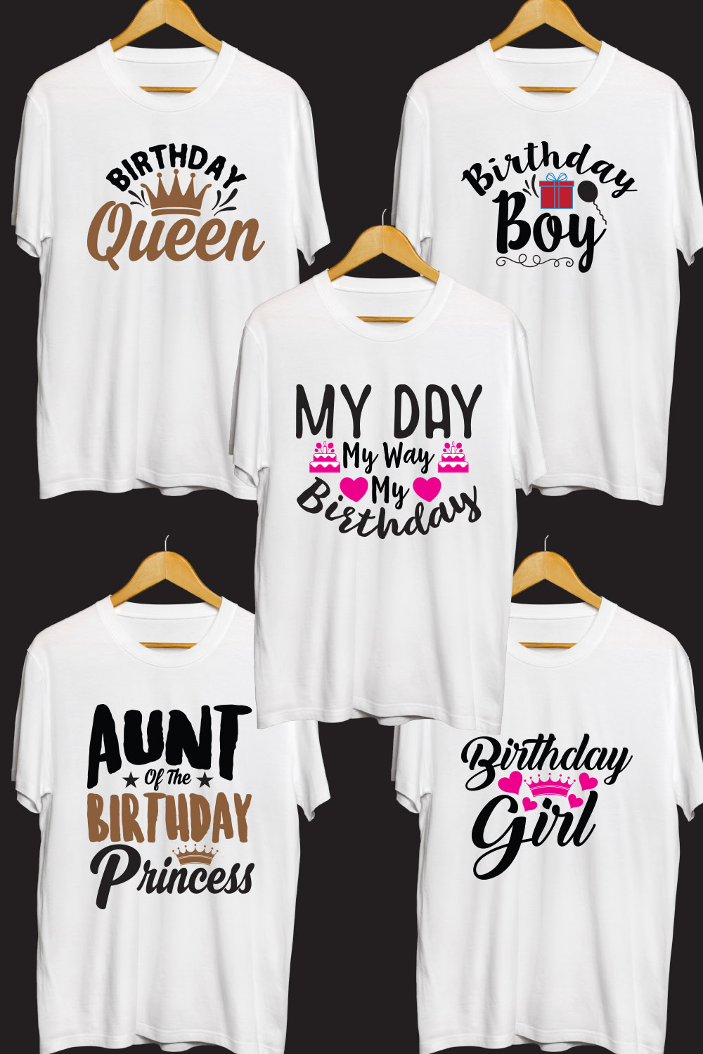 Birthday SVG T Shirt Designs Bundle pinterest preview image.