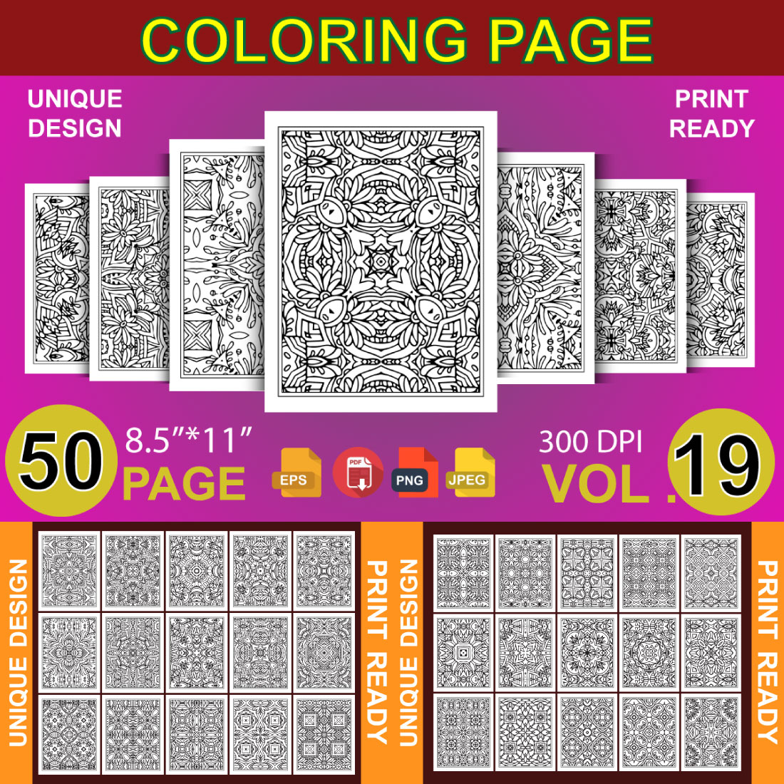 50 Adult Coloring Book Page KDP Design cover image.