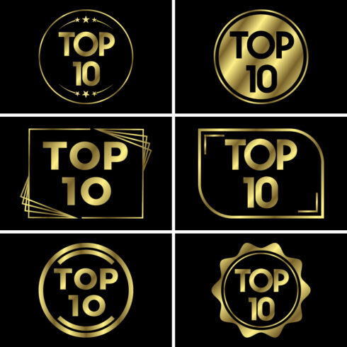 Top ten ranking and best of the best rank Top 10 golden signs for music videos or other content, Vector illustration cover image.