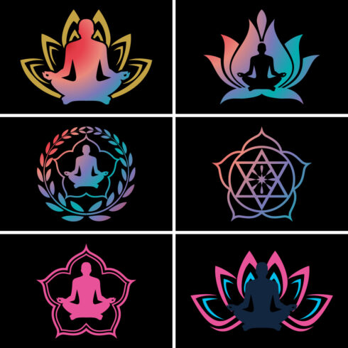 Human meditation in flower vector illustrationYoga logo vector emblem cover image.
