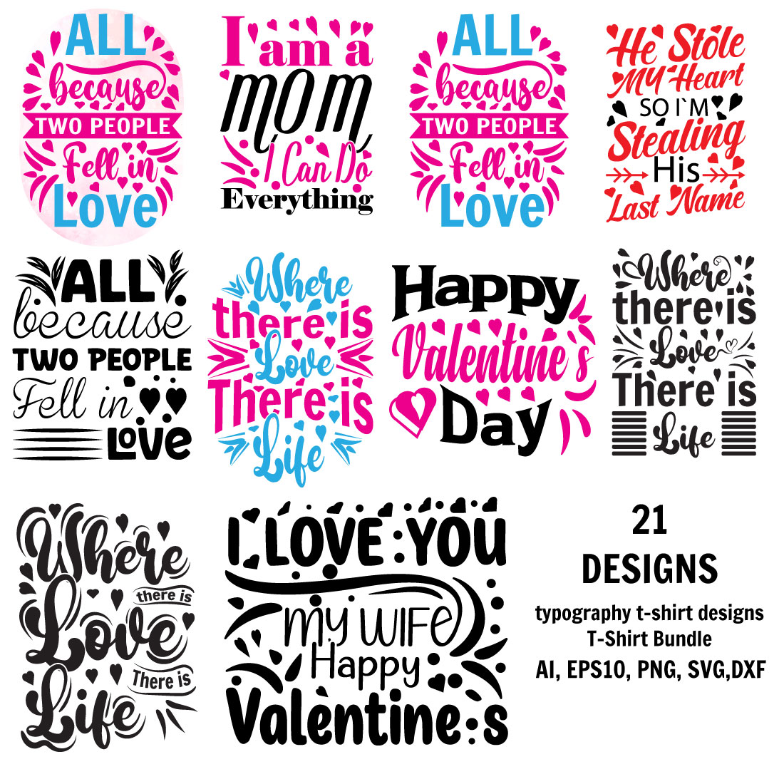 typography t-shirt designs T-Shirt Bundle, valentine day t shirt design cover image.