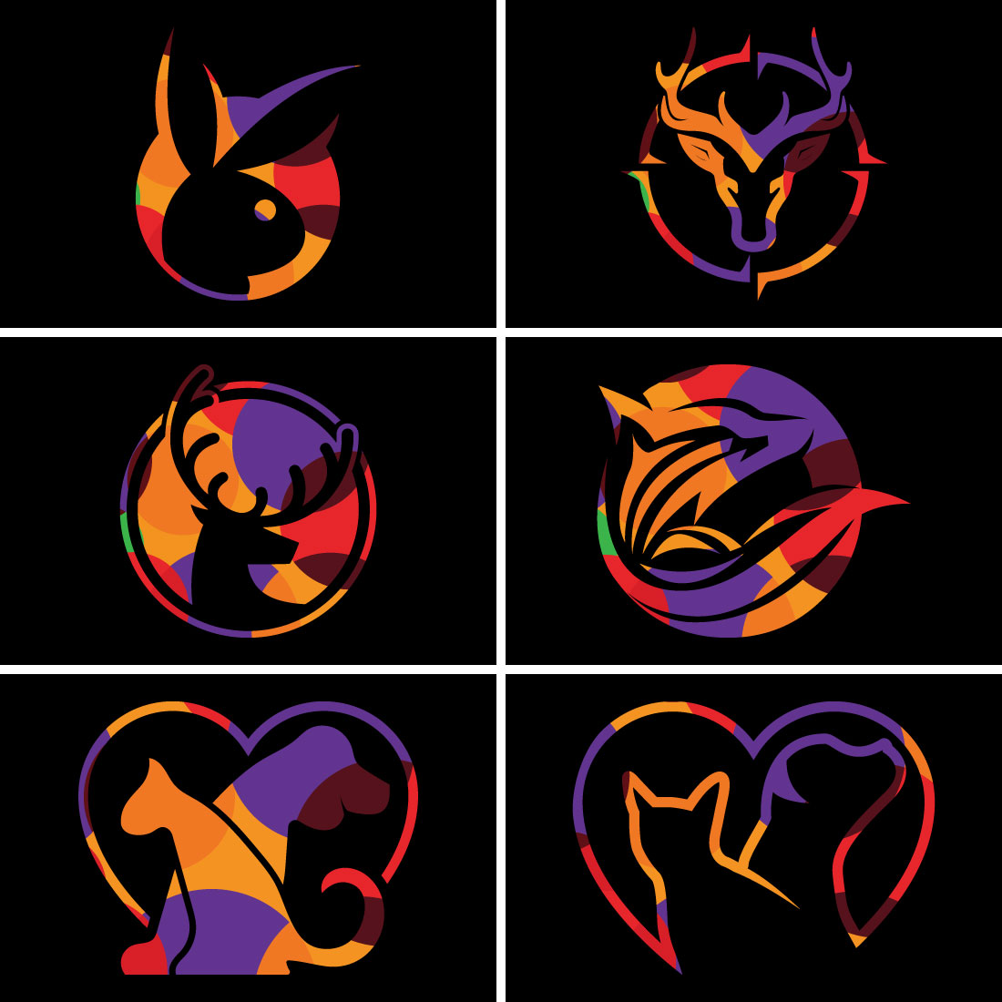 Low Poly Style Rabbit, Fox, Deer Head, And Dog Icon Logo Design, Creative Logo Design Animal Logo Design Vector Icon Illustration preview image.