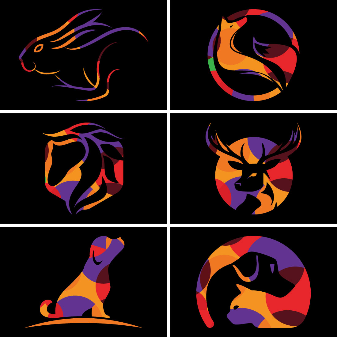 Low Poly Style Rabbit, Fox, Horse Head, Deer Head, And Dog Icon Logo Design, Creative Logo Design Animal Logo Design Vector Icon Illustration preview image.