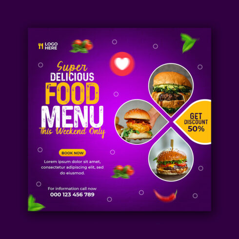 Trendy Food and restaurant social media Banner post template Only-$2 cover image.