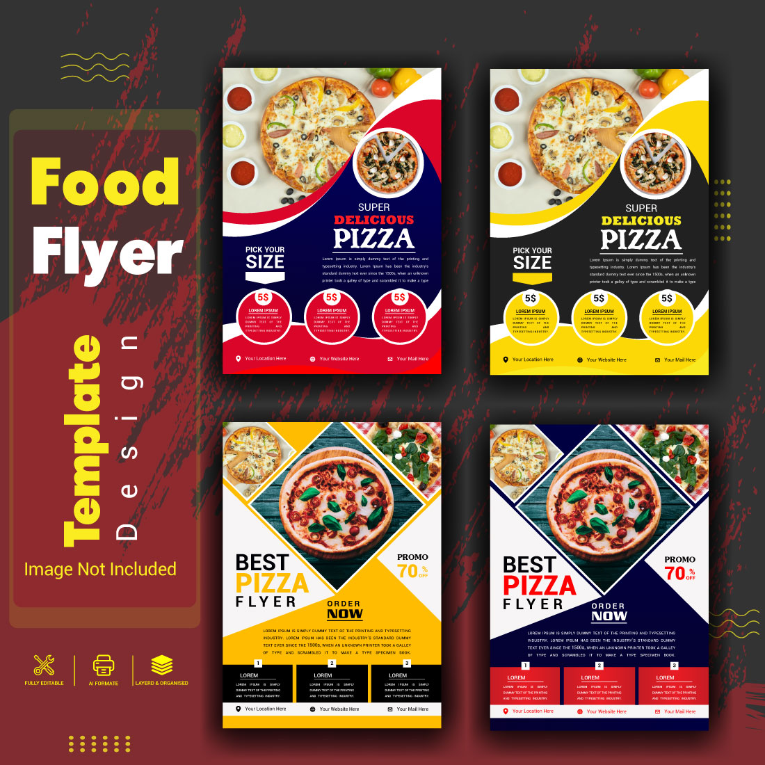 Food Restaurant Flyer Template Design preview image.