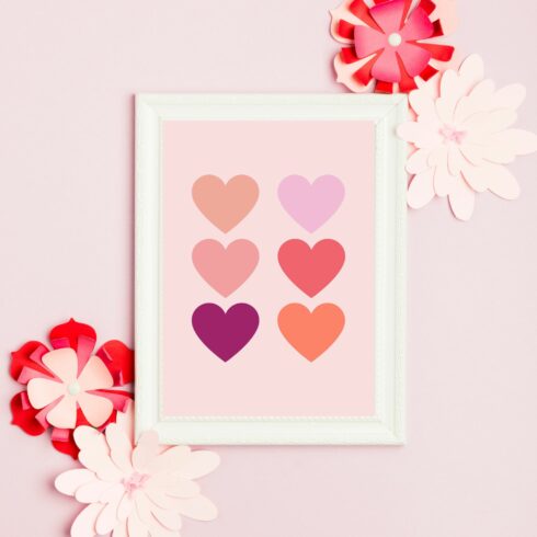 Modern Valentine Hearts Printable Wall Art, Valentine\'s Day, Valentines Day Decor, Classroom Decor, Nursery Decor, pink red heart - Digital cover image.