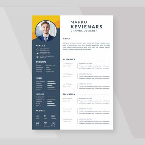 Professional resume template for a graphic designer.