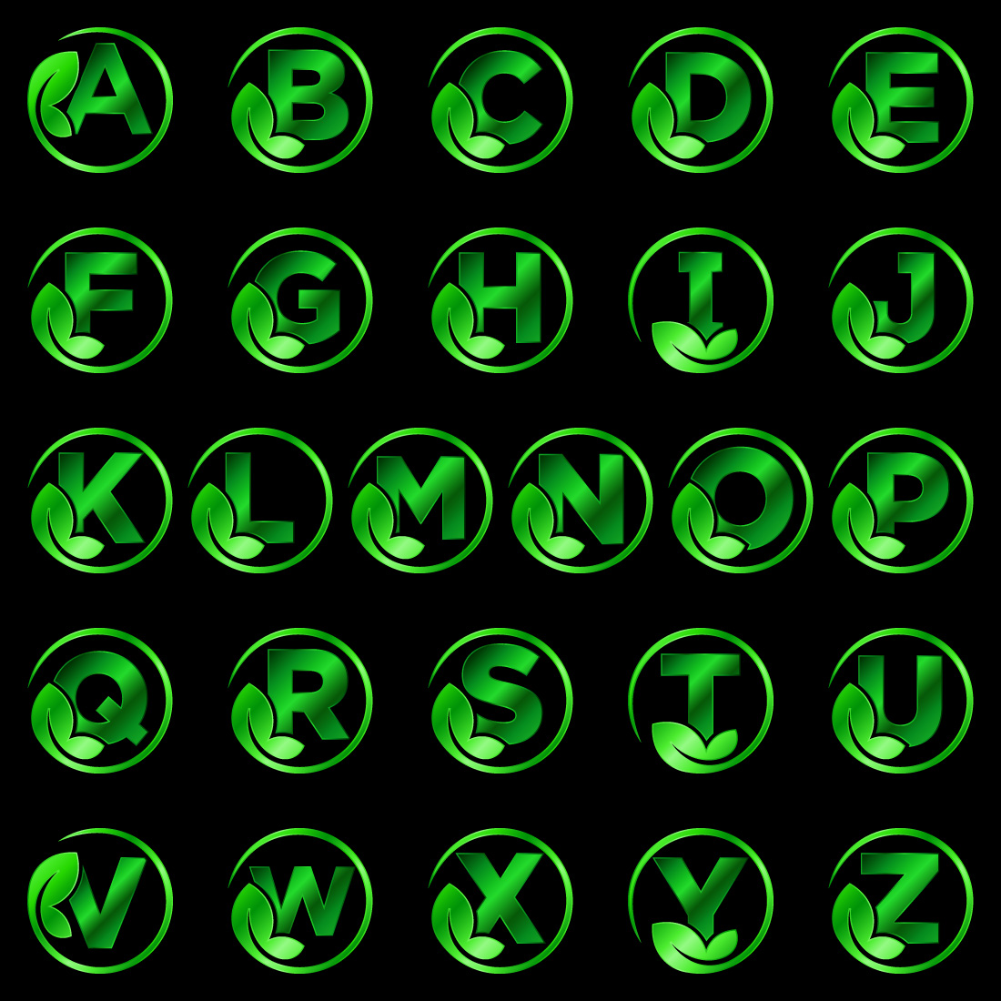 Initial A-Z monogram alphabet with leaf Eco-friendly logo concept Font emblem cover image.