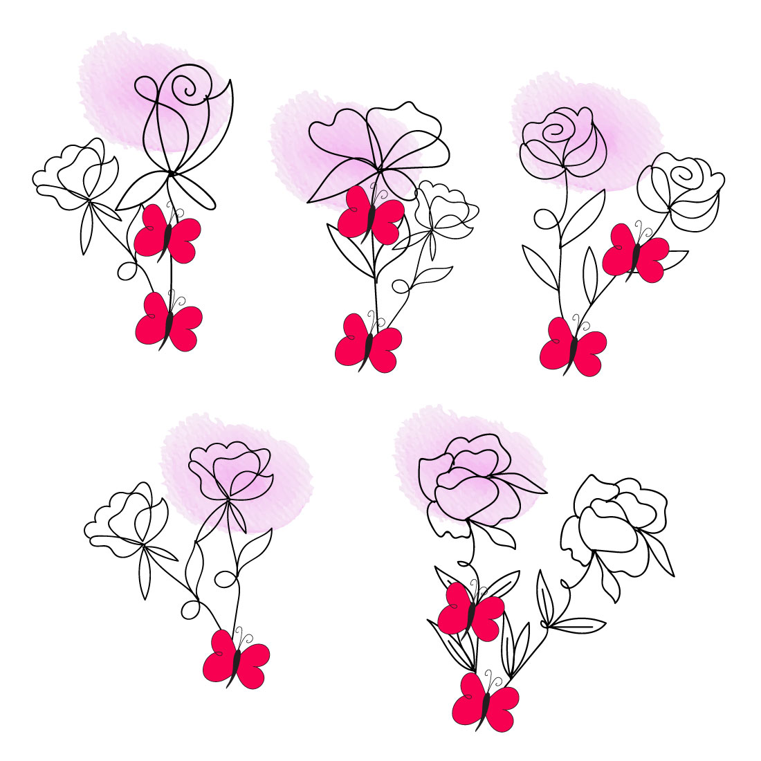 Watercolor rose bundle preview image.
