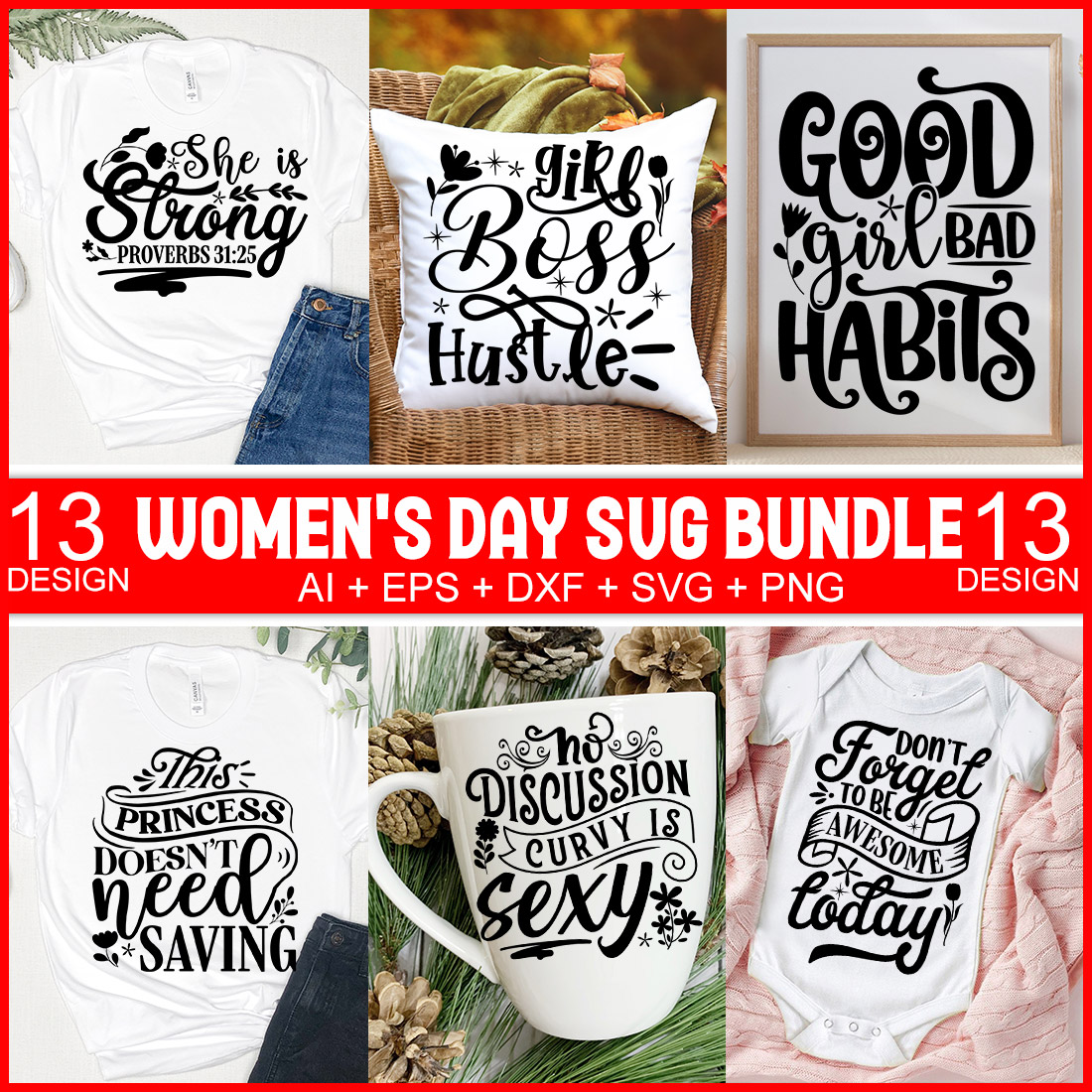 women\'s day svg bundle cover image.