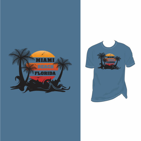 Miami Beach Florida Vector Vintage California Beach palm tree sun vector bird vintage grunge effect t- shirt Design cover image.