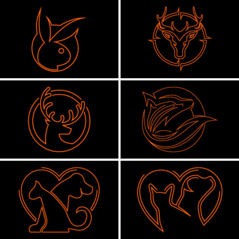 Line Art Style Rabbit, Fox, Deer Head, And Dog Icon Logo Design, Creative Logo Design Animal Logo Design Vector Icon Illustration cover image.