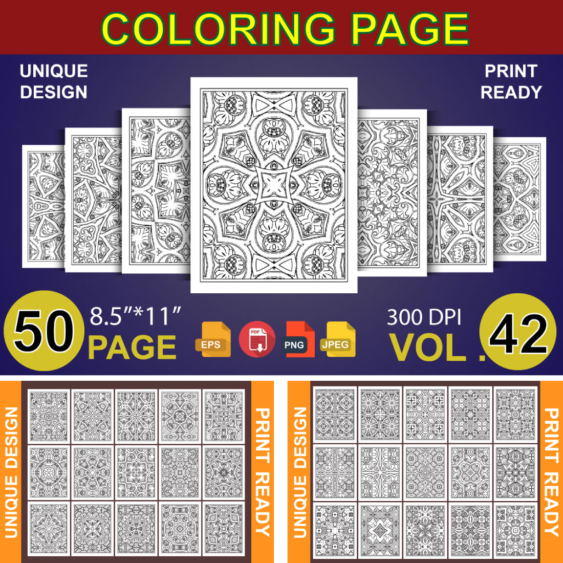 50 Adult Coloring Book Page KDP Design cover image.