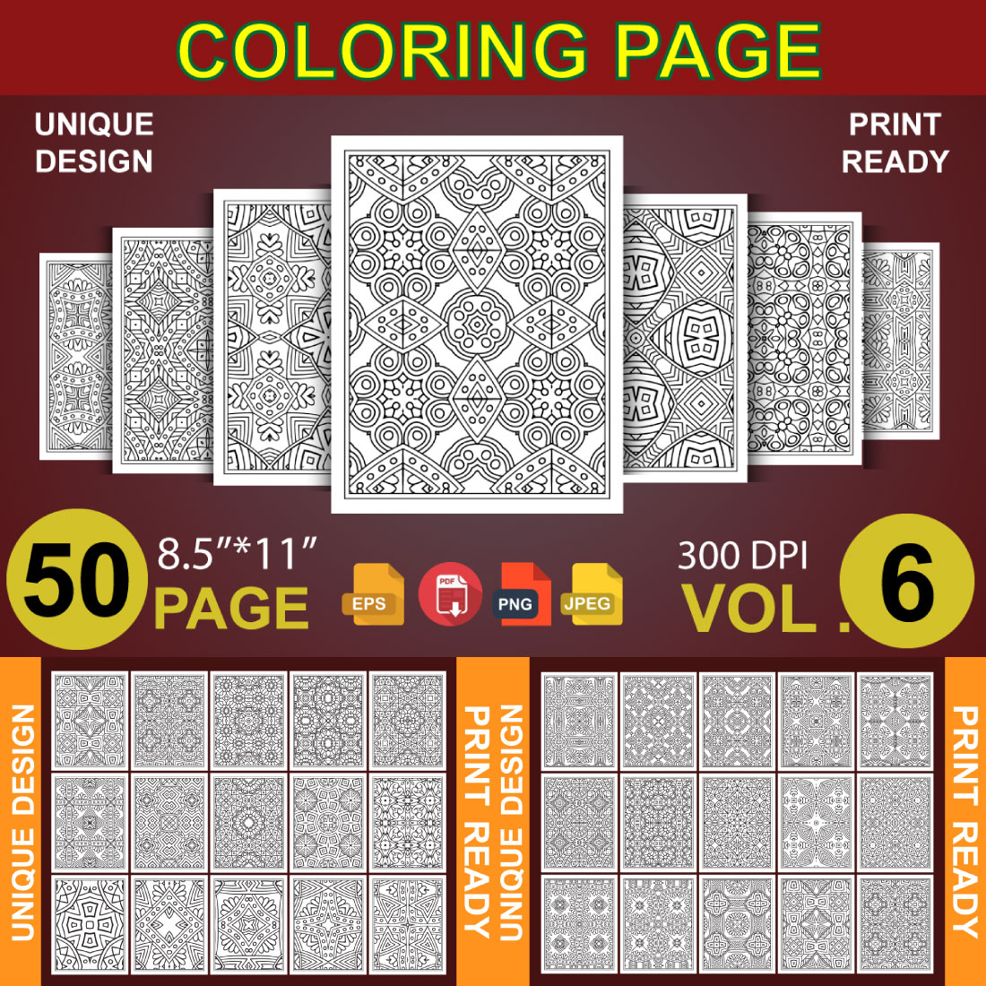 50 Adult Coloring Book Page KDP Design cover image.