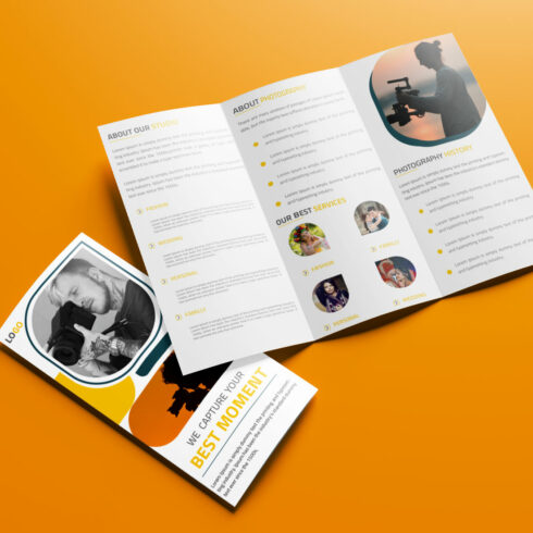 Photography tri-fold 6pages brochure design template cover image.