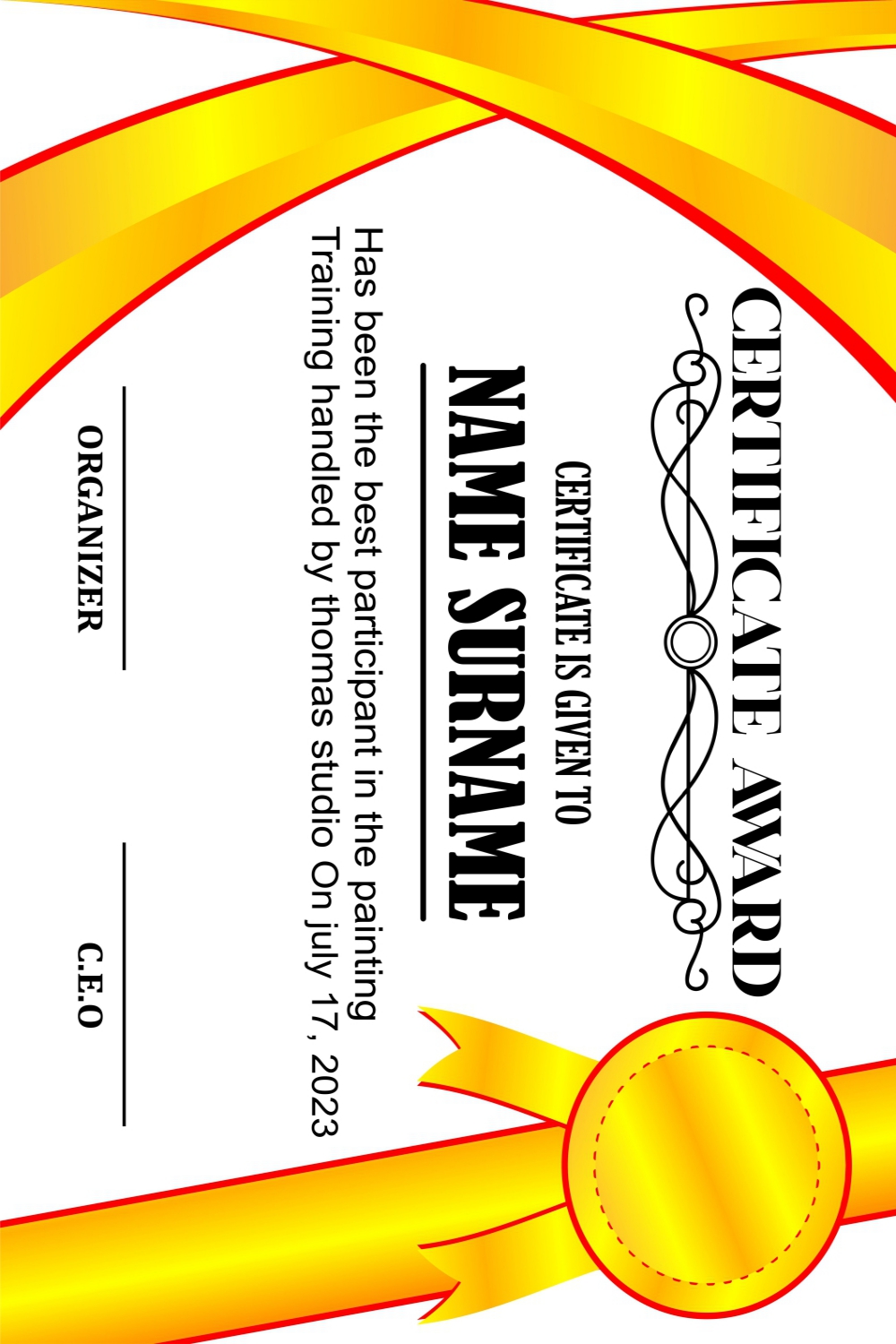 School, Company and Event award certificate template pinterest preview image.