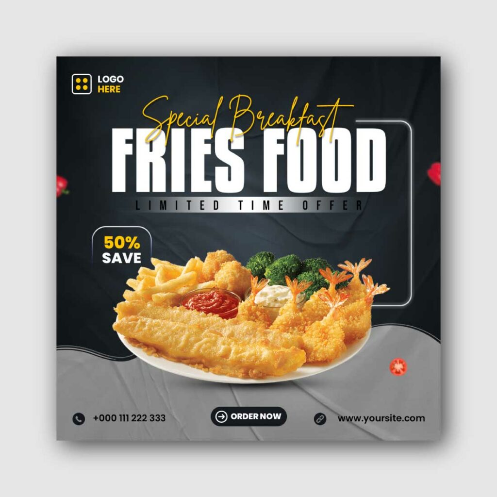 Fries Food Social Media Instagram Post Template - MasterBundles