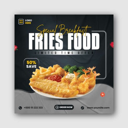 Fries Food Social Media Instagram Post Template cover image.