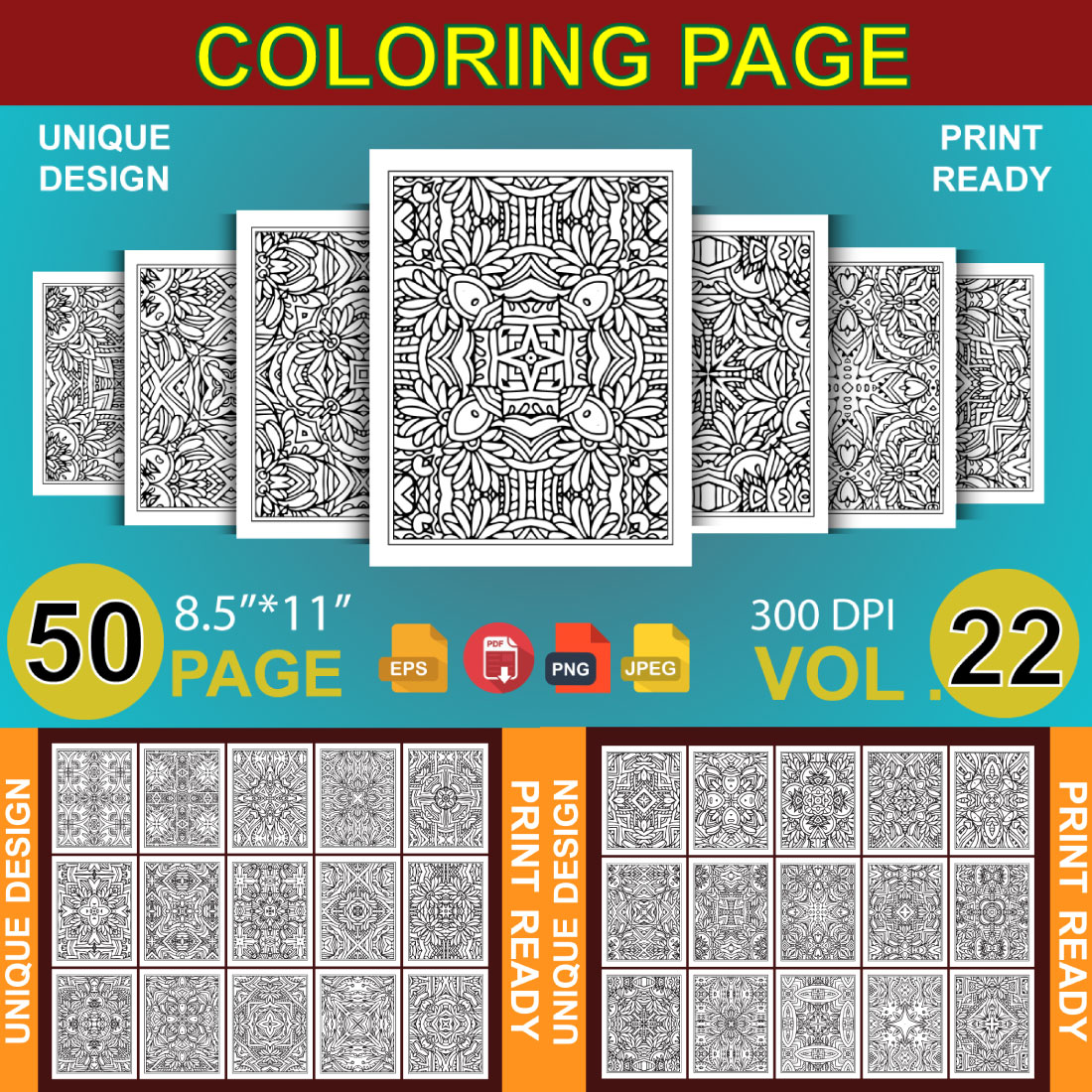 50 Adult Coloring Book Page KDP Design cover image.