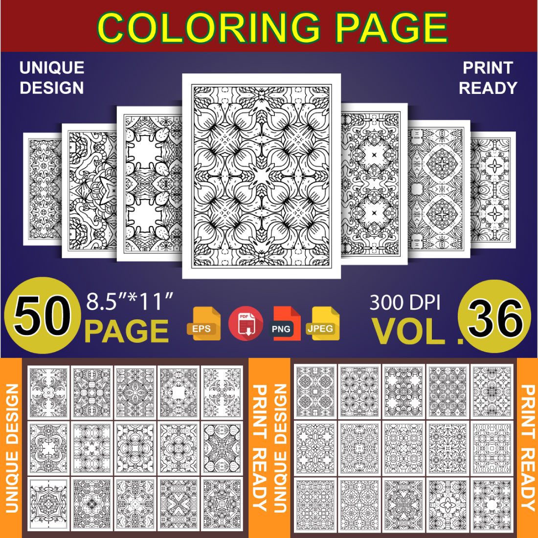 50 Adult Coloring Book Page KDP Design cover image.