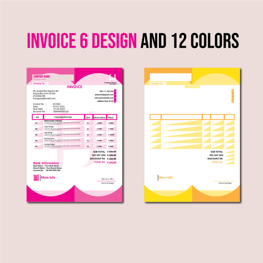 6 INVOICE TEMPLATES 12 COLORS - MasterBundles