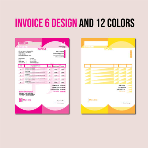 6 INVOICE TEMPLATES & 12 COLORS cover image.