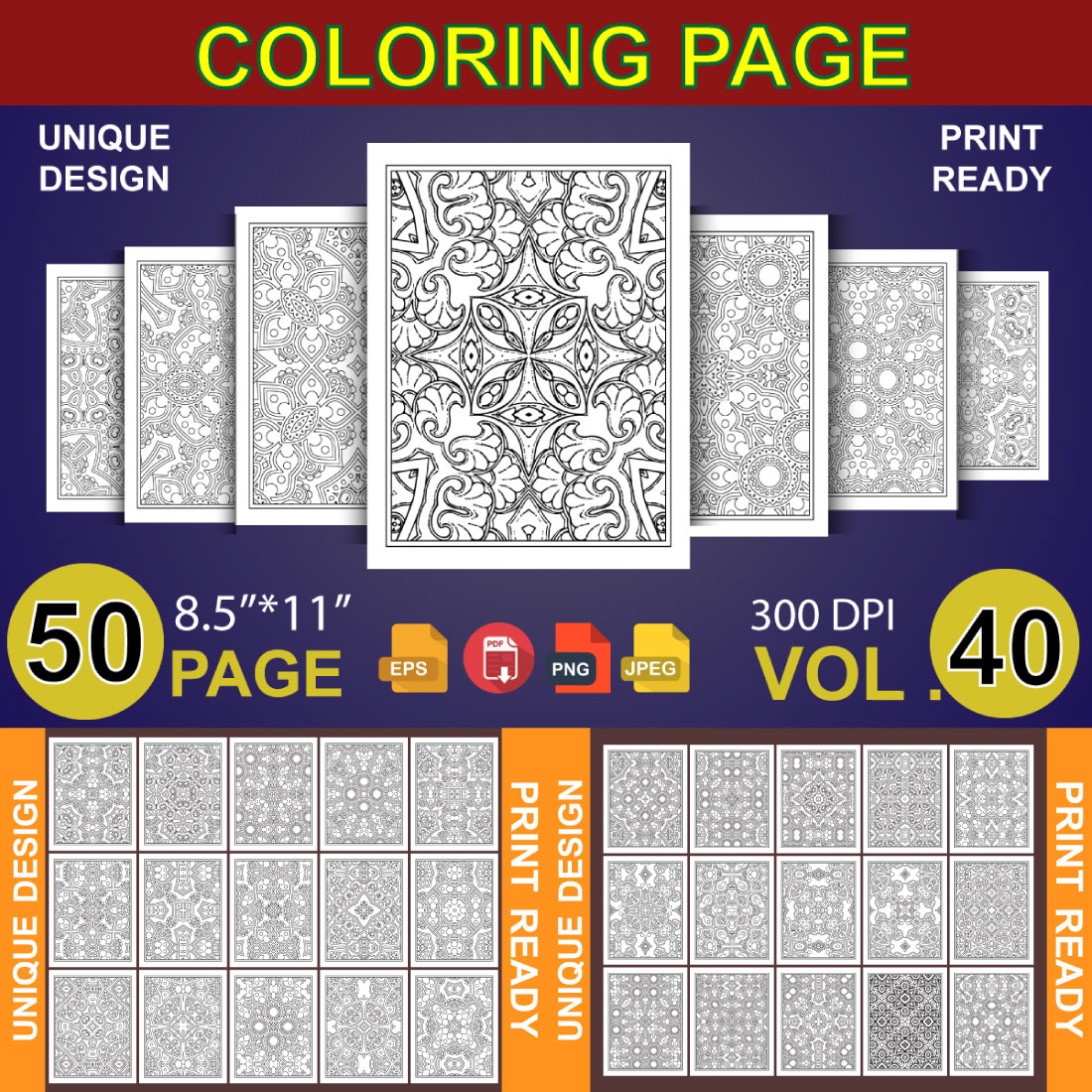 50 Adult Coloring Book Page KDP Design cover image.