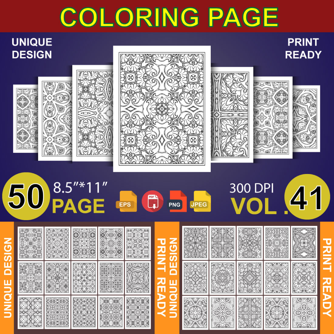 50 Adult Coloring Book Page KDP Design cover image.