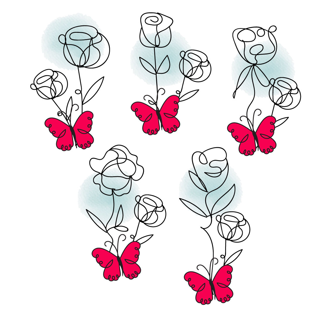Watercolor rose bundle preview image.