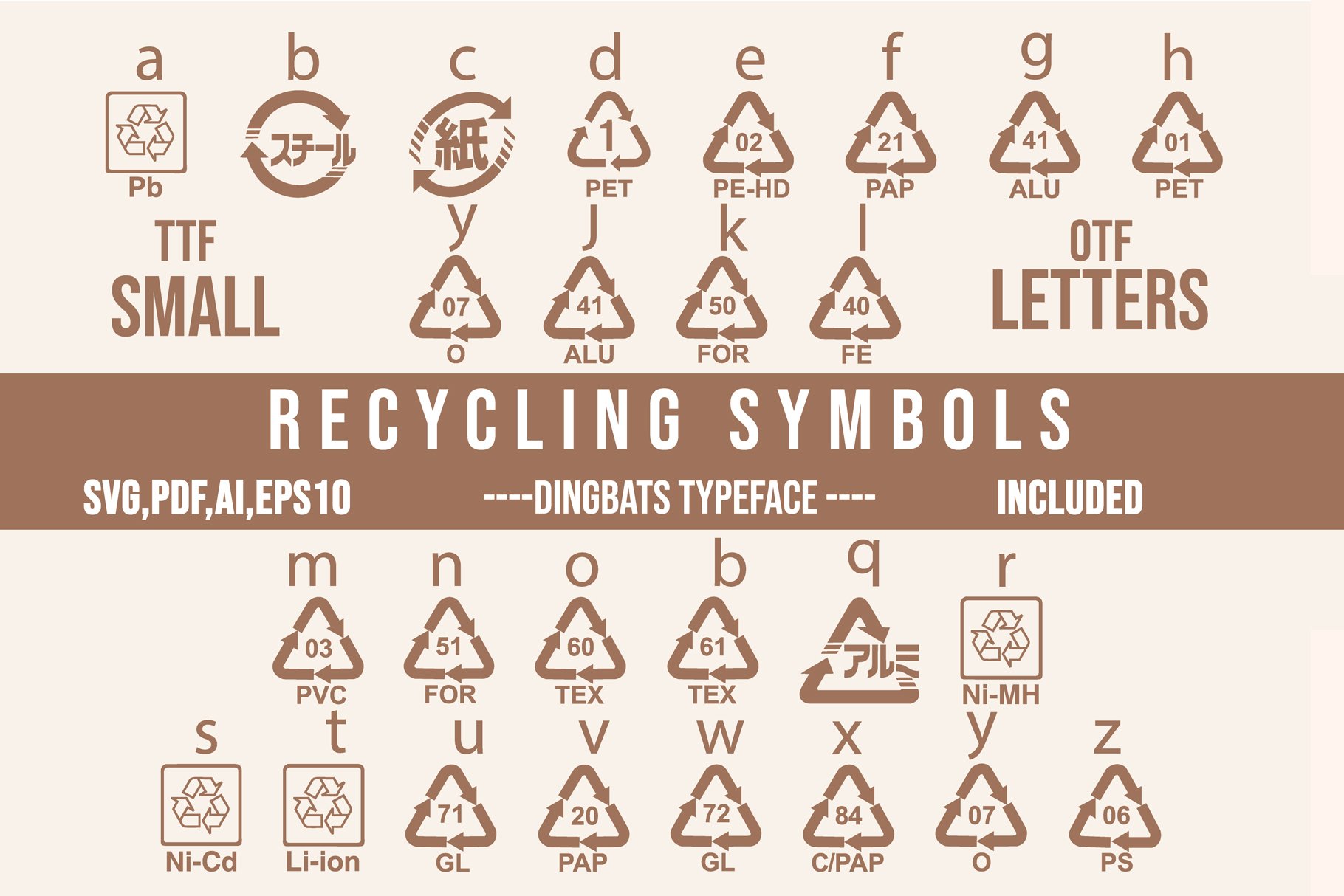 Packaging Recycling Symbols Dingbats cover image.