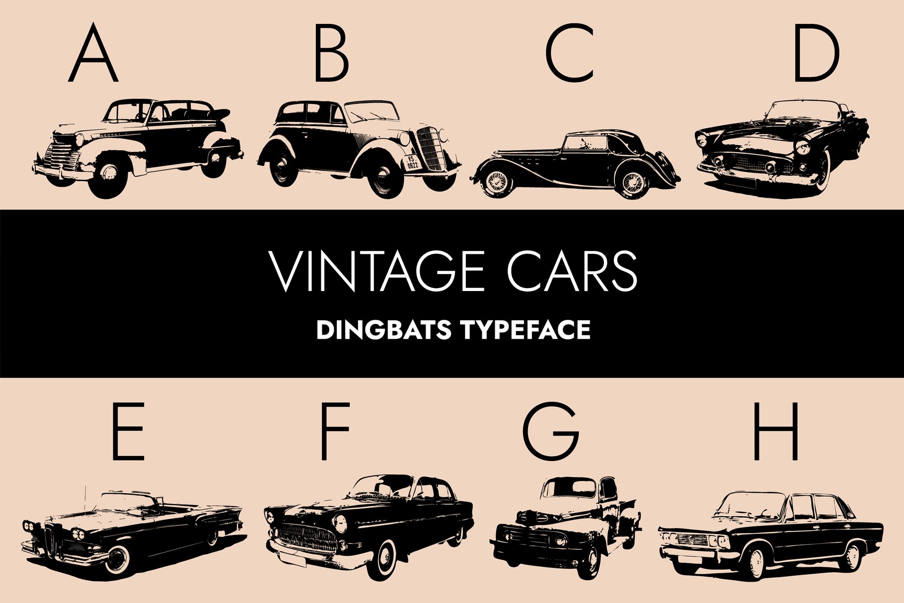 Vintage Cars Dingbats Font cover image.