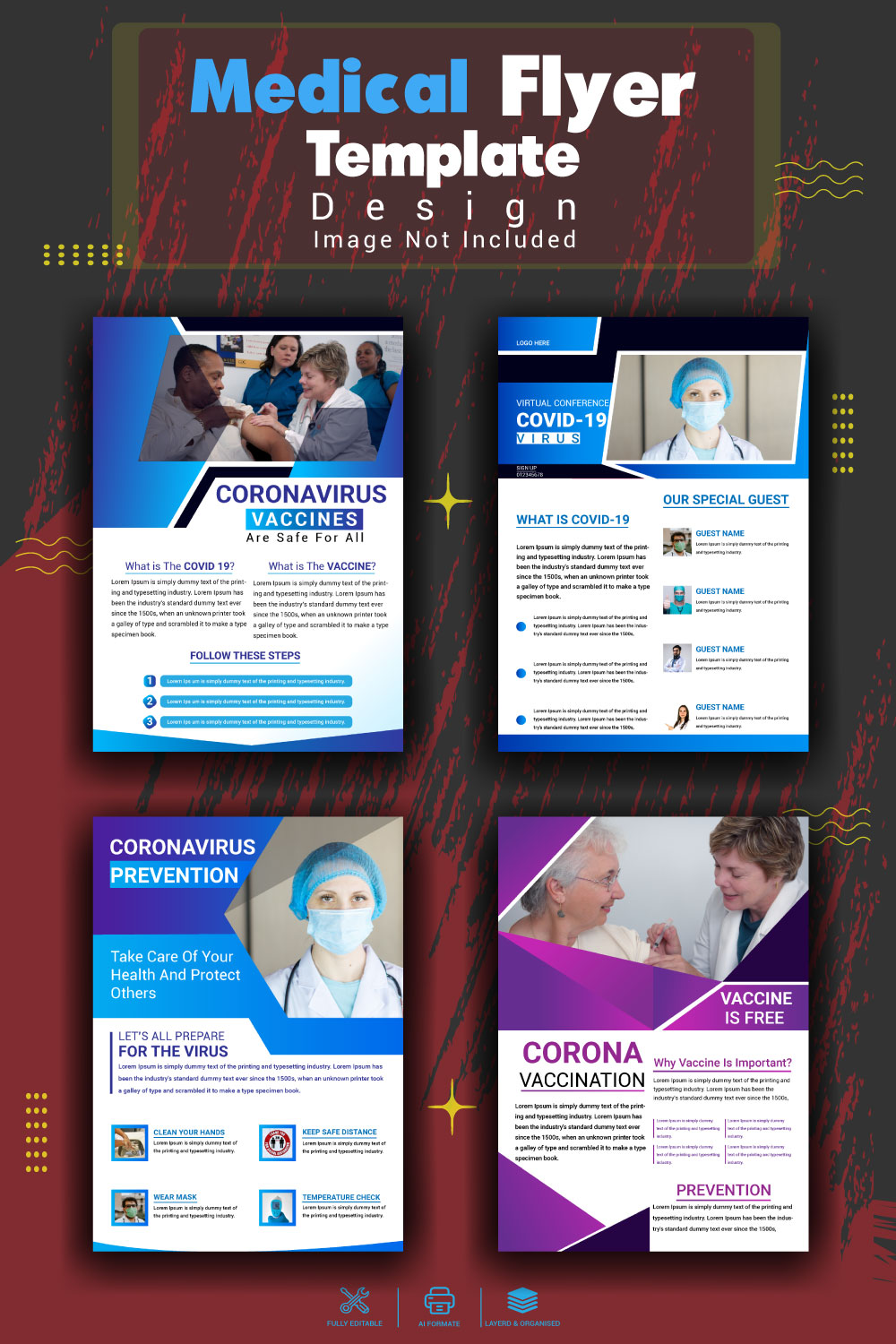 Medical healthcare flyer Vector design template pinterest preview image.