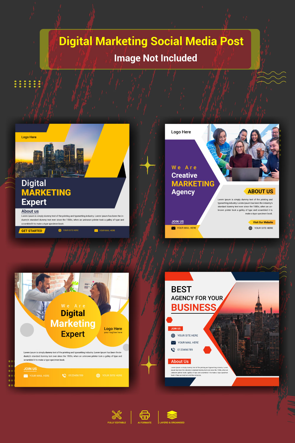 Digital marketing agency and corporate social media post Design pinterest preview image.