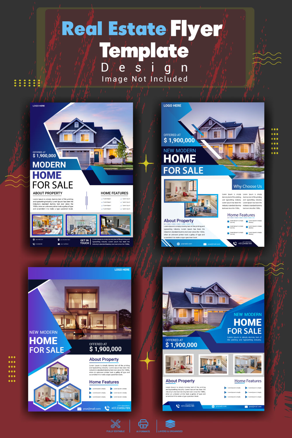 Real estate house Template Design Bundle pinterest preview image.