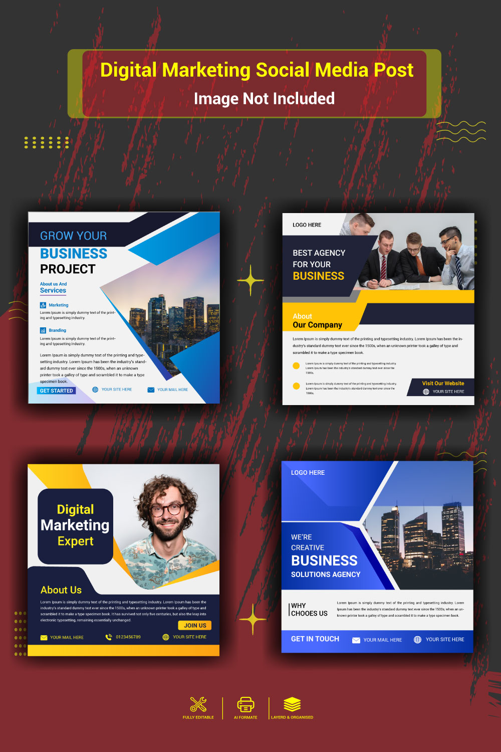 Digital marketing corporate social media post template and design pinterest preview image.