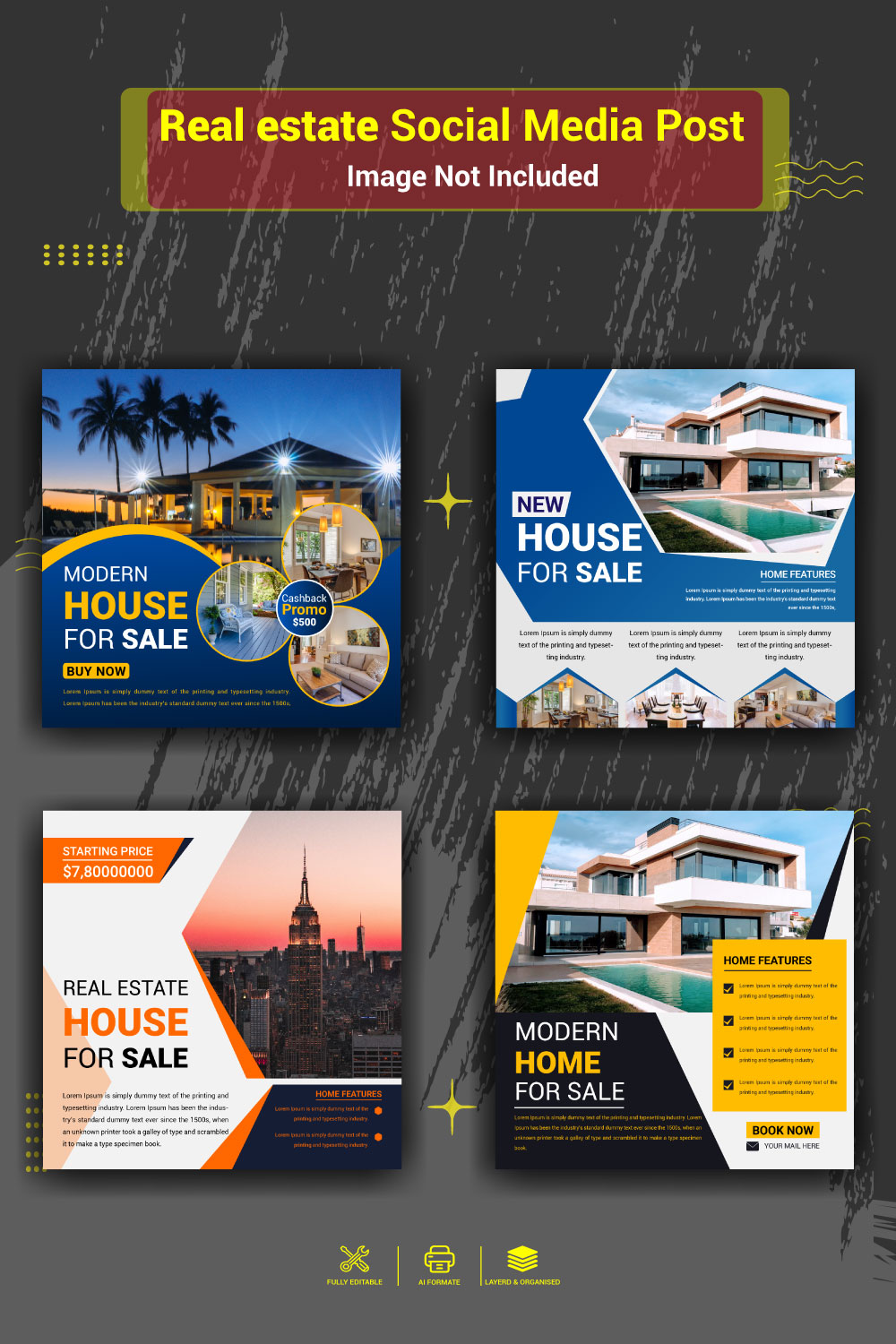 Real estate house social media post And Web banner template Design pinterest preview image.