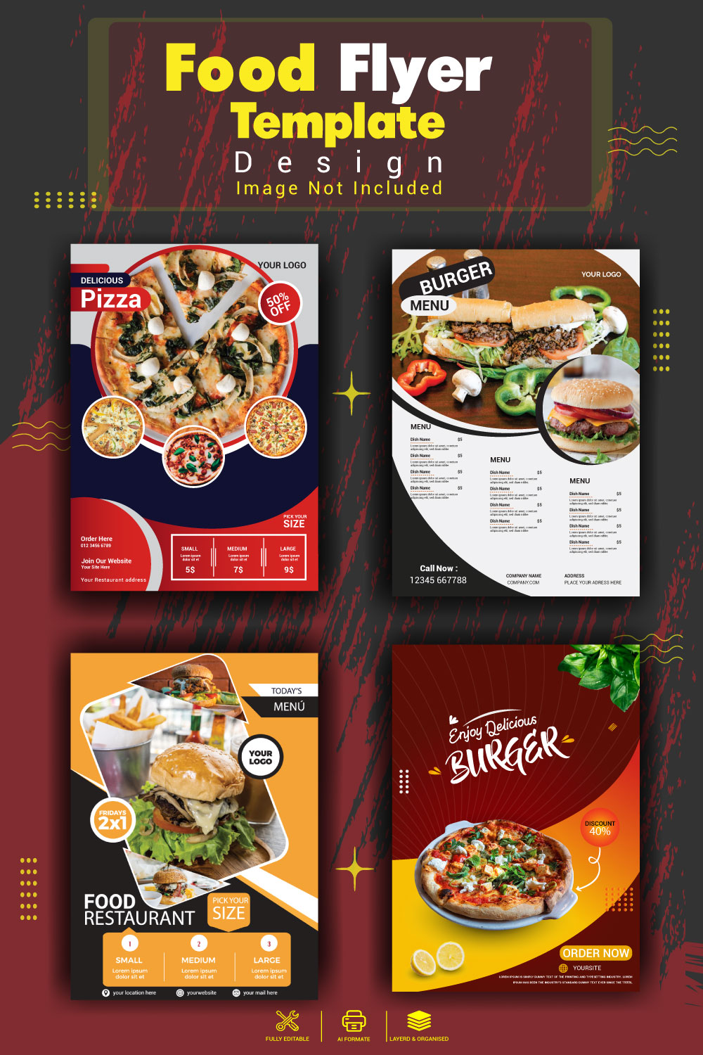 Flyer Restaurant Food Template Design pinterest preview image.