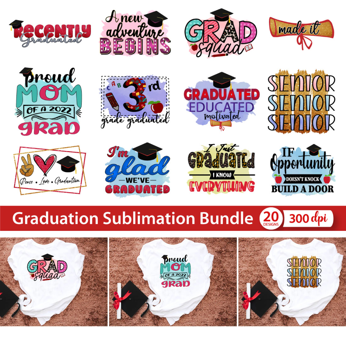 Graduation Sublimation Bundle 20 PNG cover image.