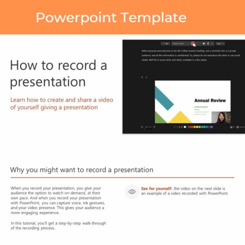 How to record a presentation PowerPoint Presentation Template cover image.