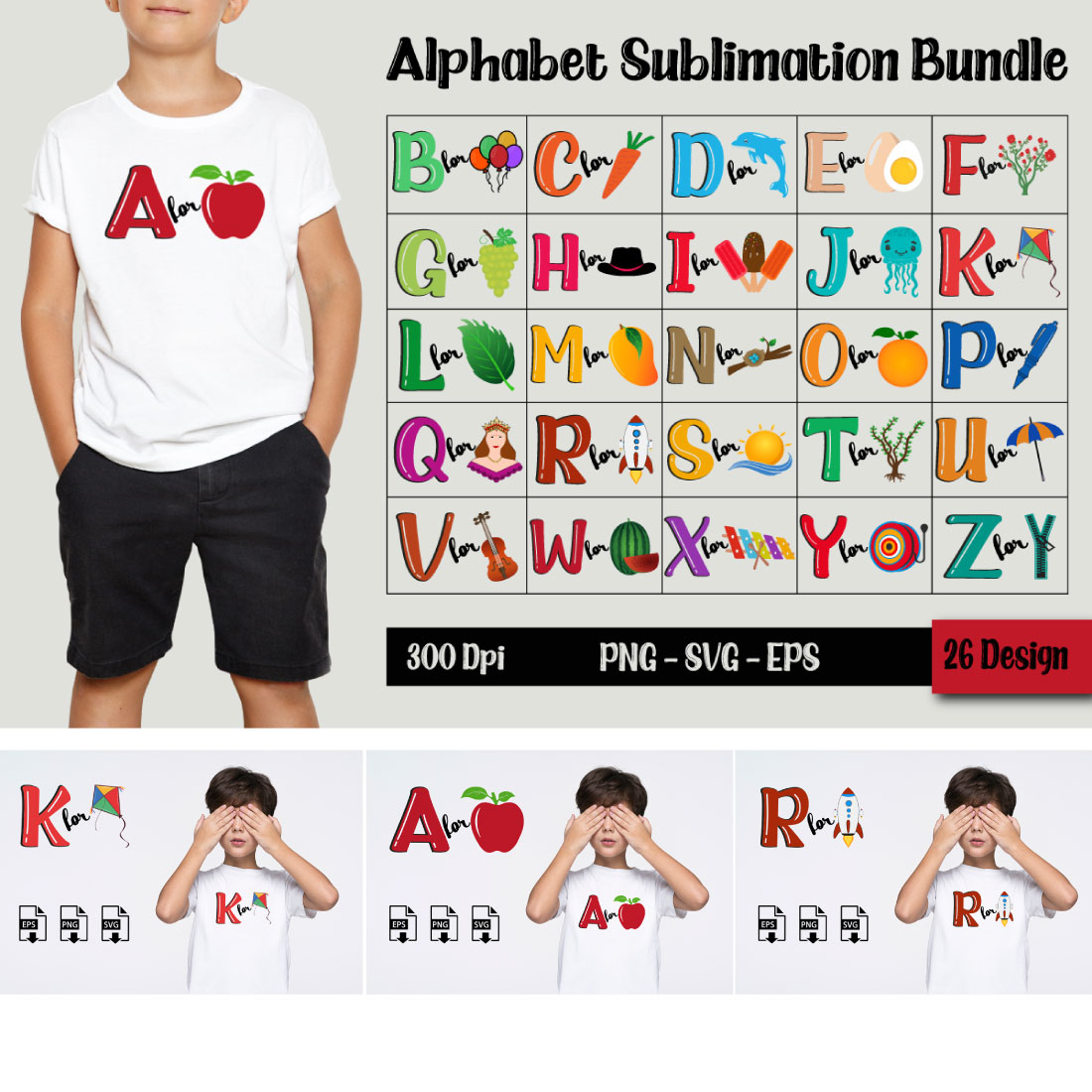 Alphabet Sublimation Bundle/ Alphabet T-shirt Design Bundle cover image.