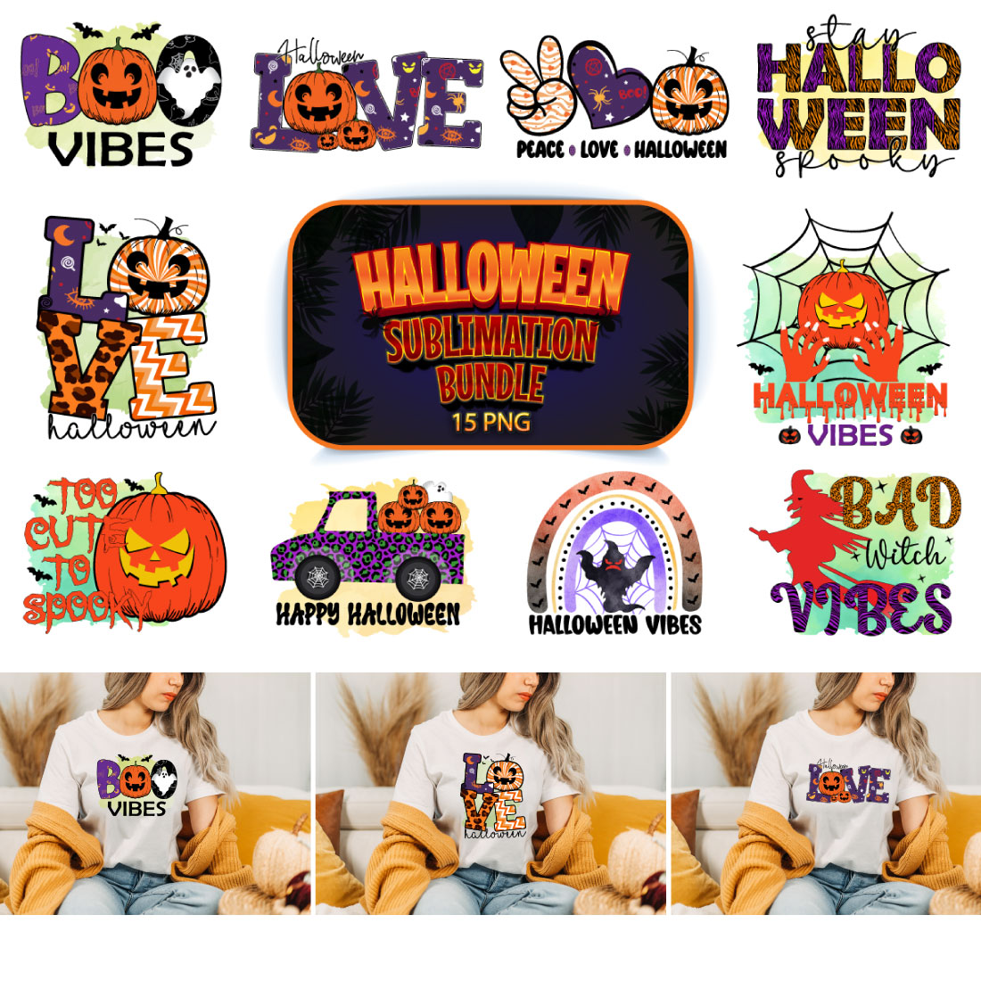 Halloween Sublimation Bundle 15 PNG preview image.