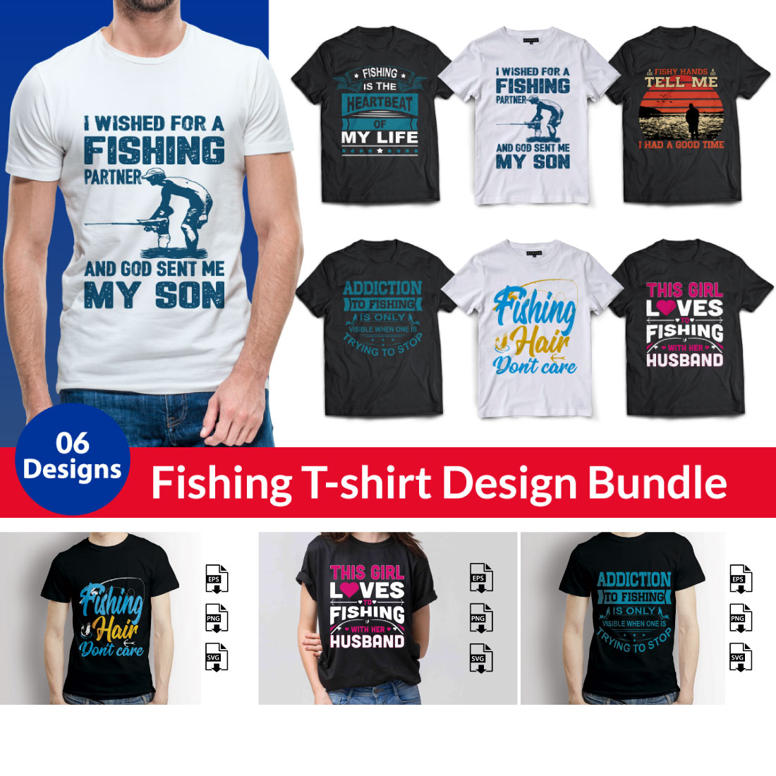 Fishing T-shirt Design Bundle 06 Design cover image.