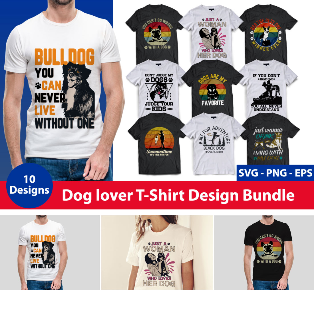 Dog Lover T-shirt Design Bundle 10 Design cover image.