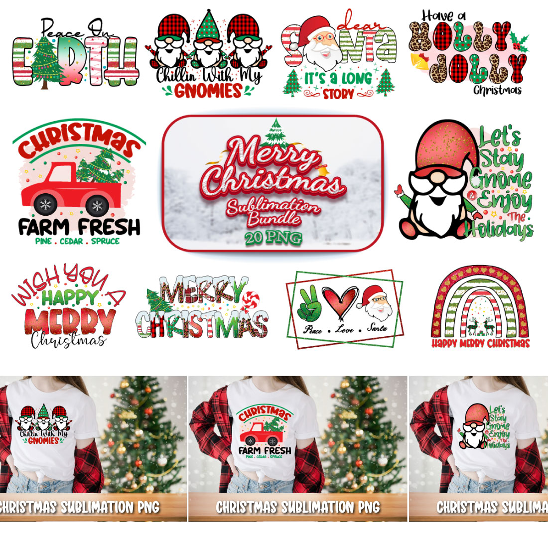 Merry Christmas Sublimation Bundle 20 PNG cover image.