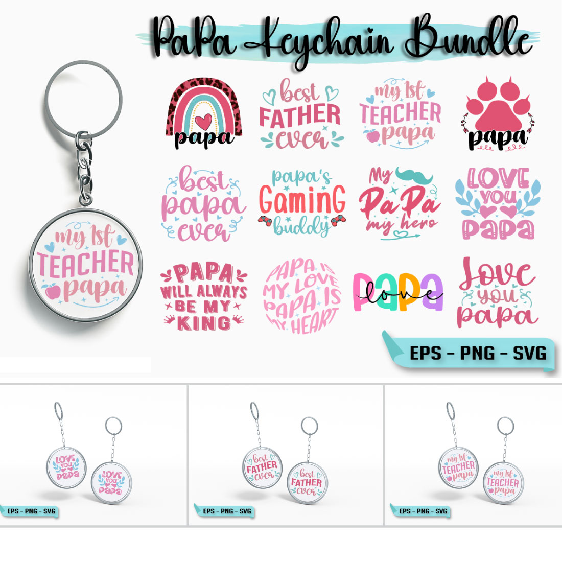 Papa Keychain Bundle/Fathers Day Design cover image.