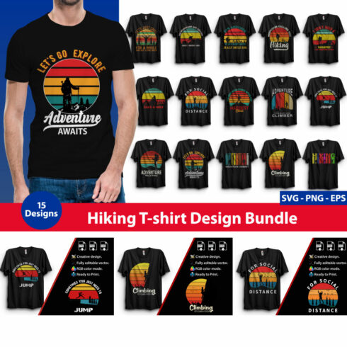 Hiking T-shirt Design Bundle 15 Design cover image.
