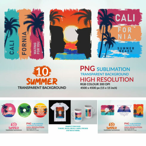 Beach Sunset PNG Colorful Background/Beach T-Shirt Design cover image.
